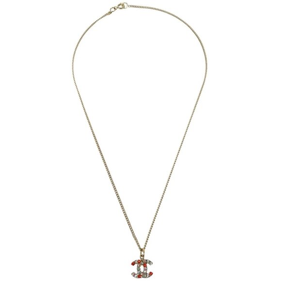Chanel Gold Mini CC Pendant Necklace Rhinestone 04A XX90823 - Picture 1 of 4